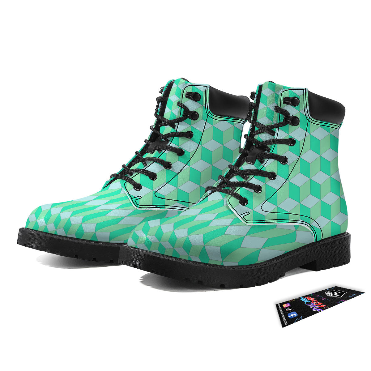 Cube Shape Green Geometric Print Pattern Boots-grizzshop