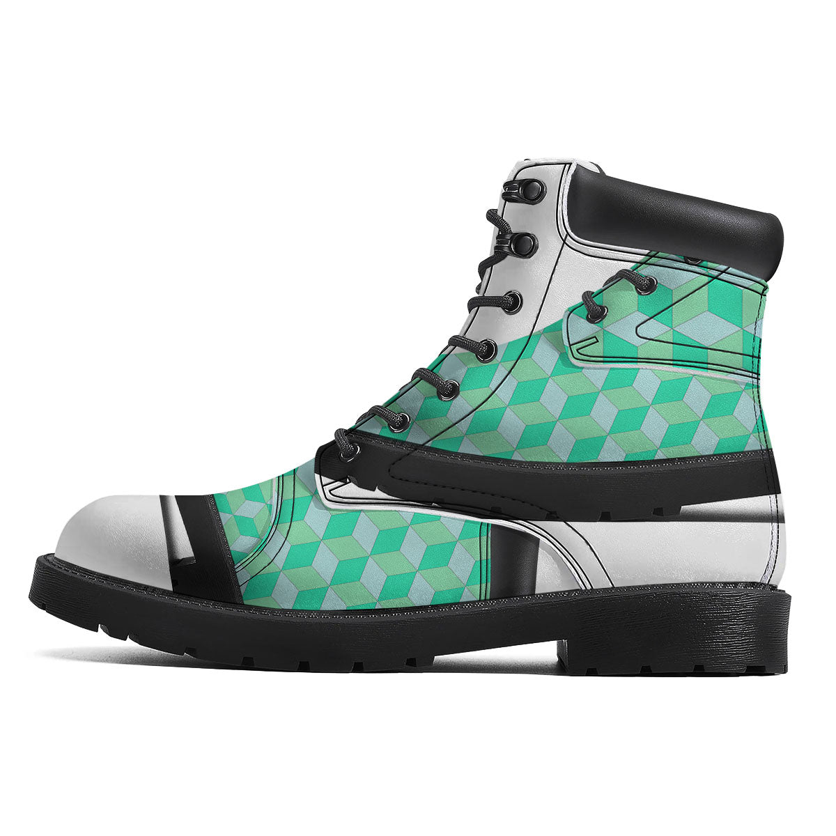 Cube Shape Green Geometric Print Pattern Boots-grizzshop