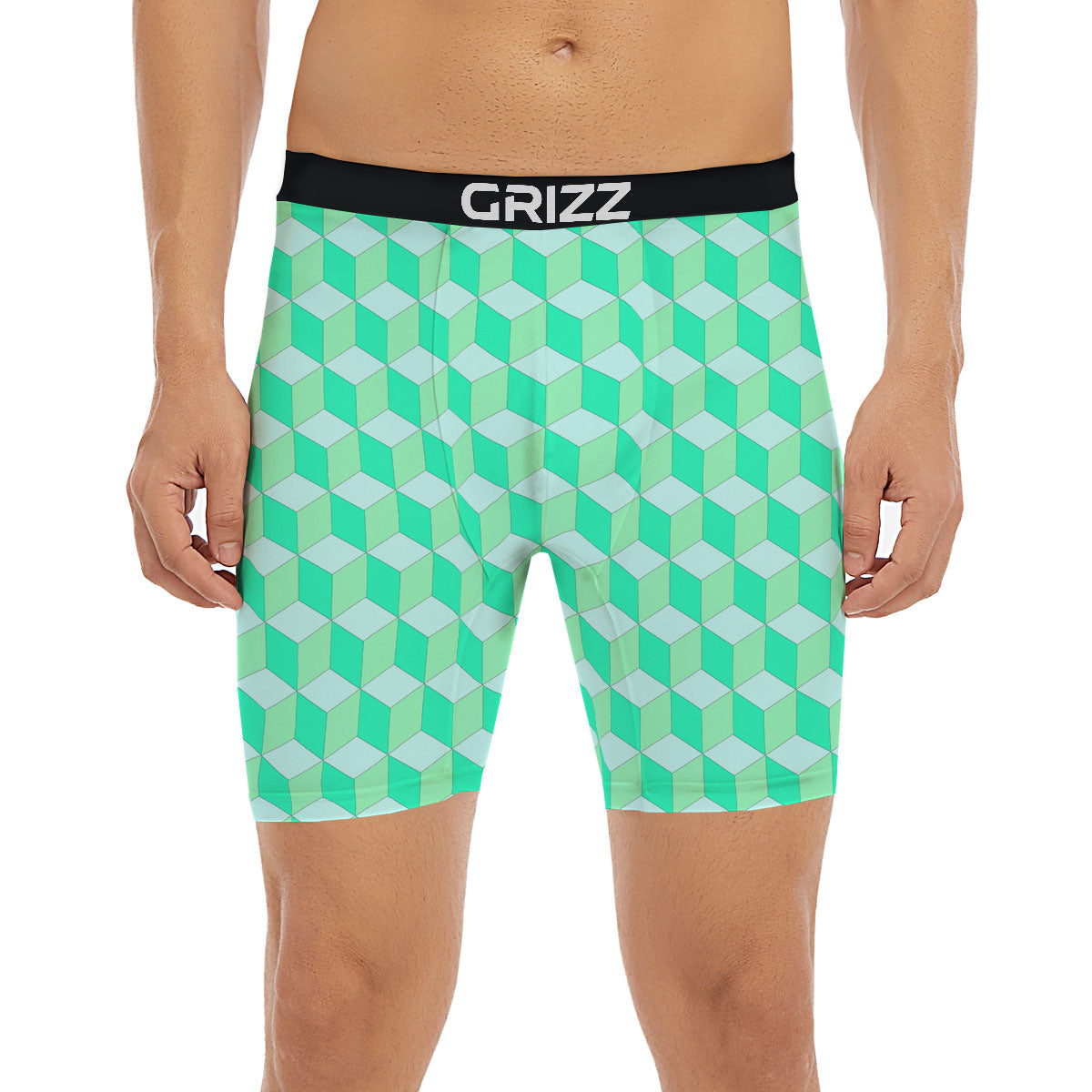 Cube Shape Green Geometric Print Pattern Boxer Briefs-grizzshop