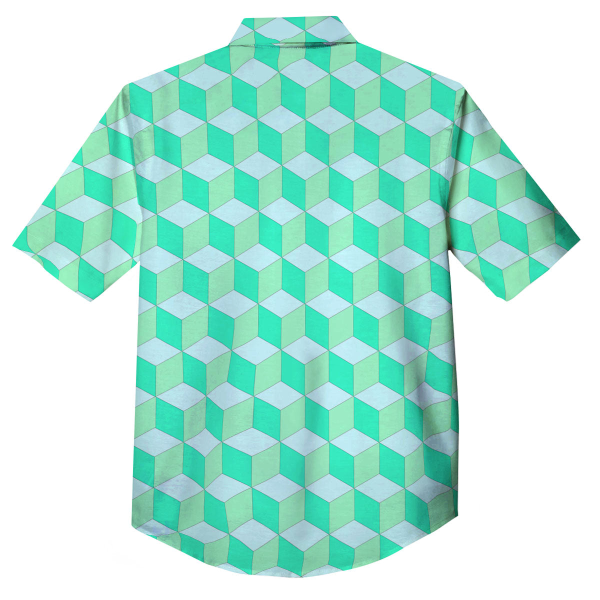 Cube Shape Green Geometric Print Pattern Button Up Shirt-grizzshop