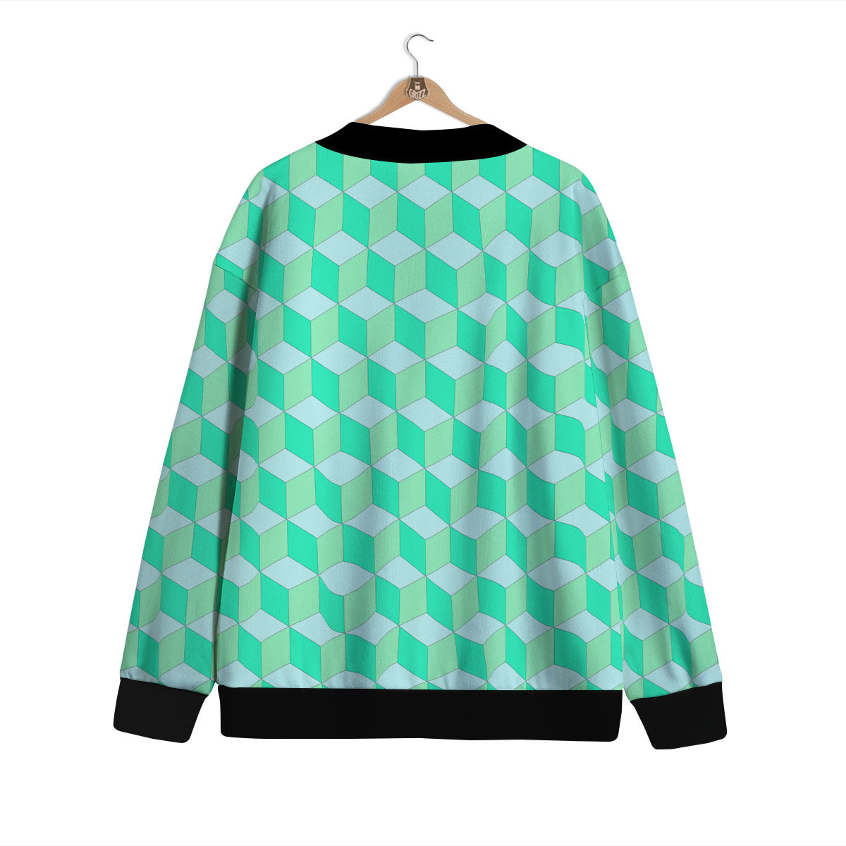 Cube Shape Green Geometric Print Pattern Cardigan-grizzshop