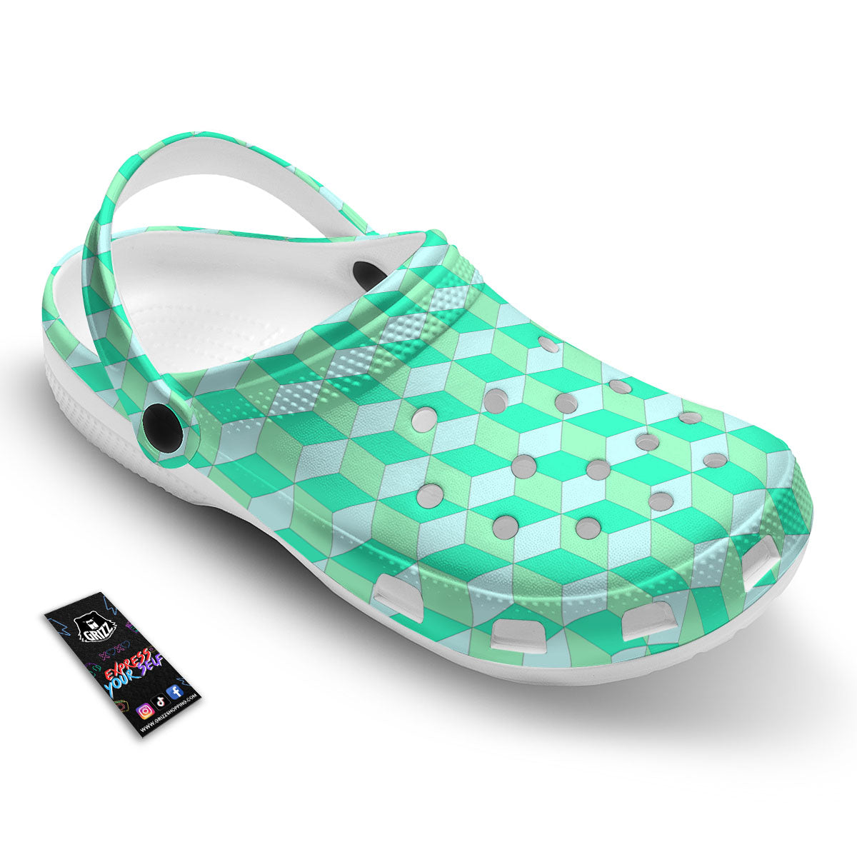 Cube Shape Green Geometric Print Pattern Clog-grizzshop