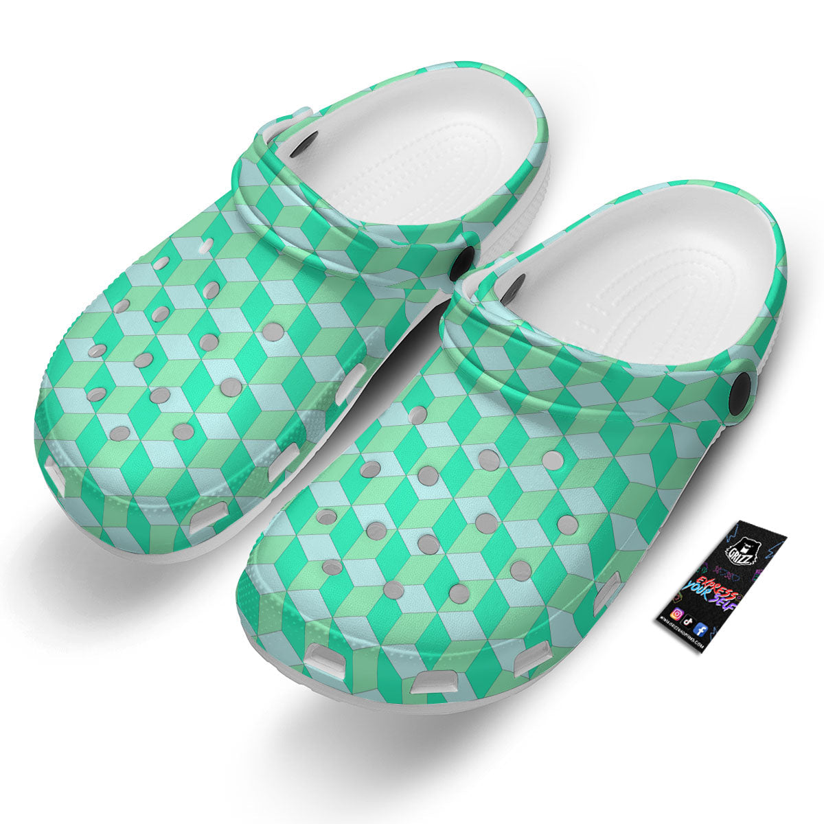 Cube Shape Green Geometric Print Pattern Clog-grizzshop