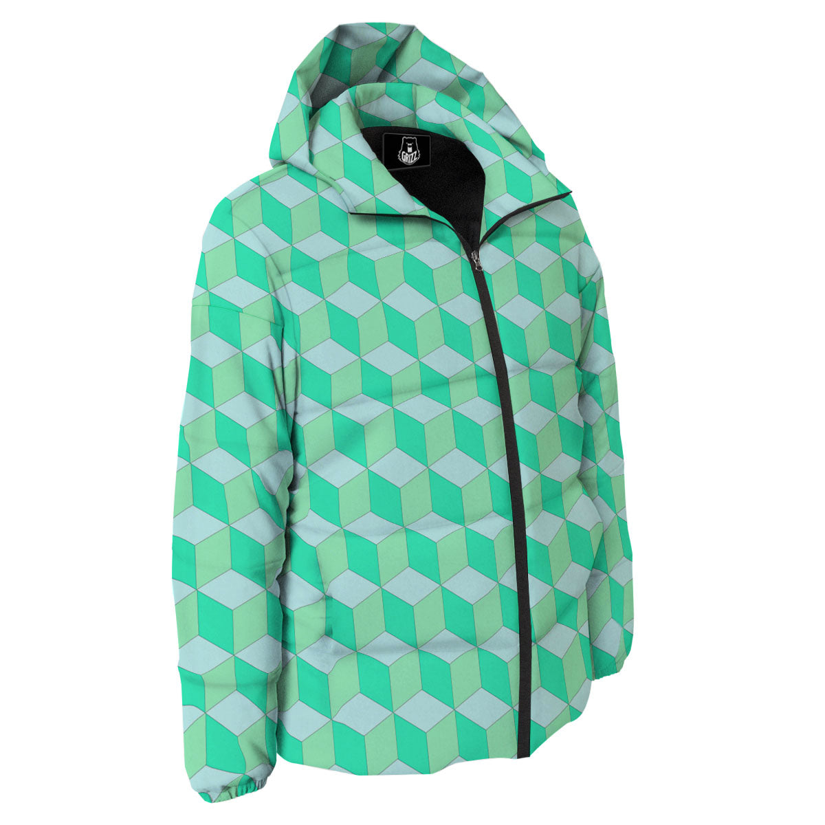 Cube Shape Green Geometric Print Pattern Down Jacket-grizzshop