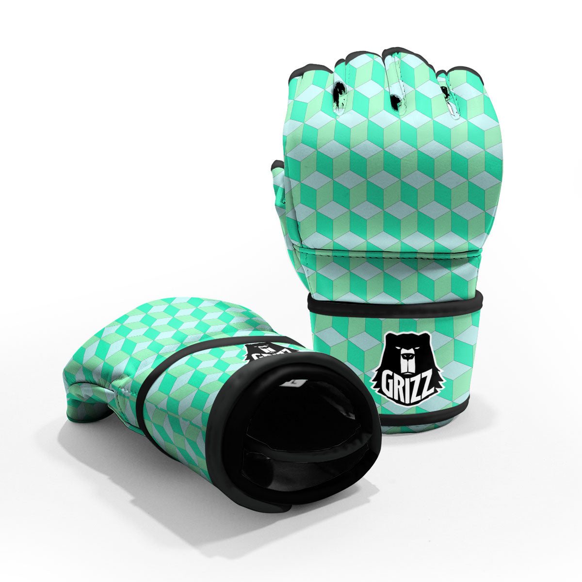 Cube Shape Green Geometric Print Pattern MMA Gloves-grizzshop