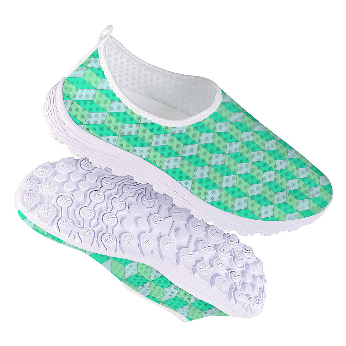 Cube Shape Green Geometric Print Pattern Nurse Shoes-grizzshop