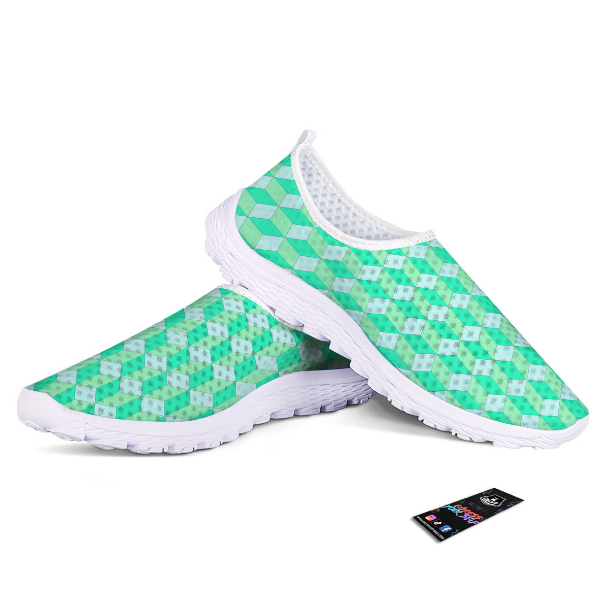 Cube Shape Green Geometric Print Pattern Nurse Shoes-grizzshop