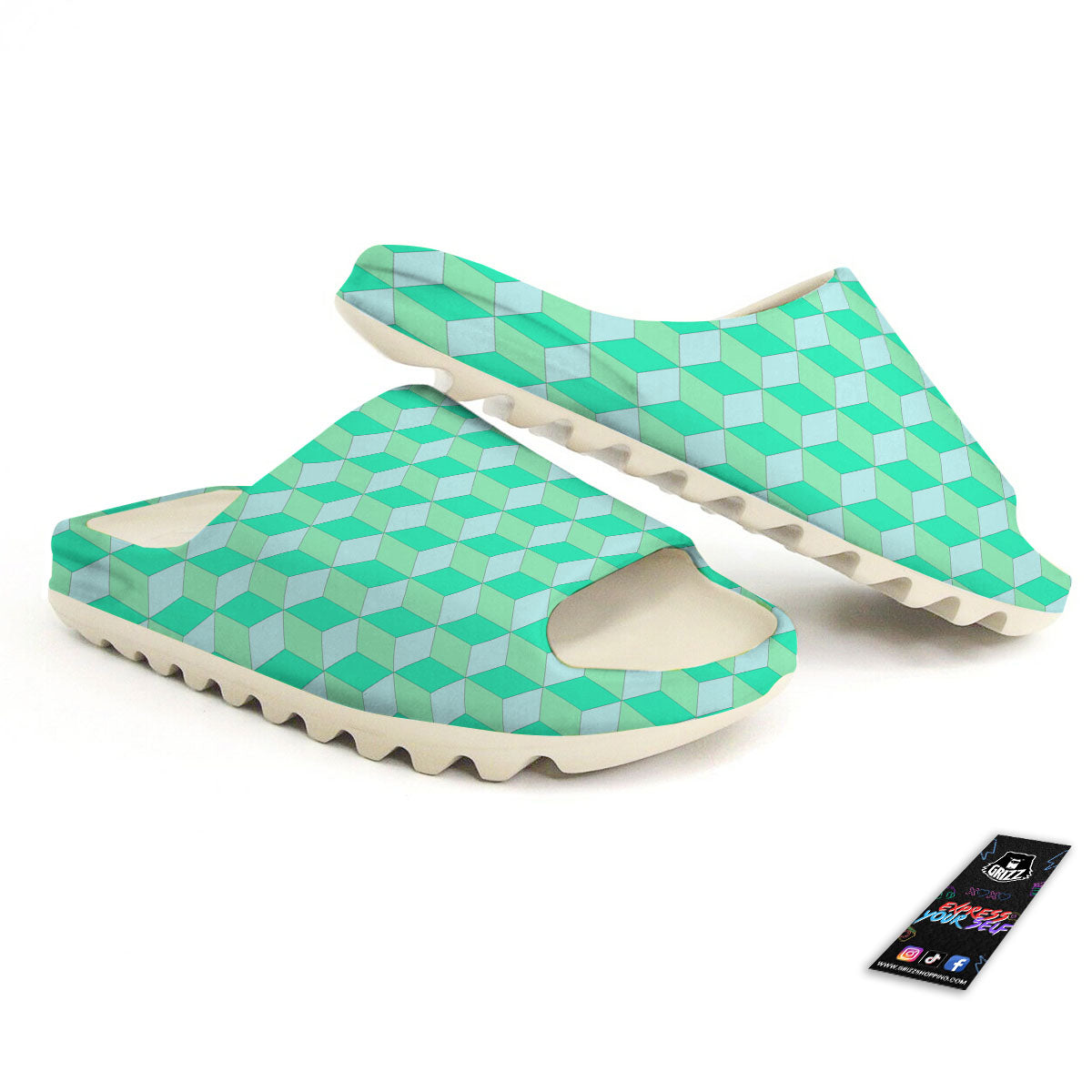 Cube Shape Green Geometric Print Pattern Sandals-grizzshop