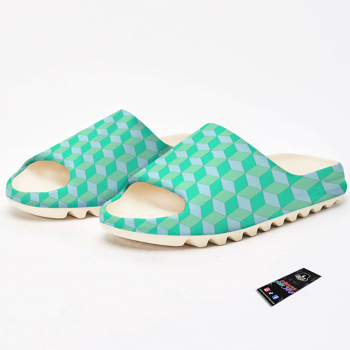 Cube Shape Green Geometric Print Pattern Sandals-grizzshop