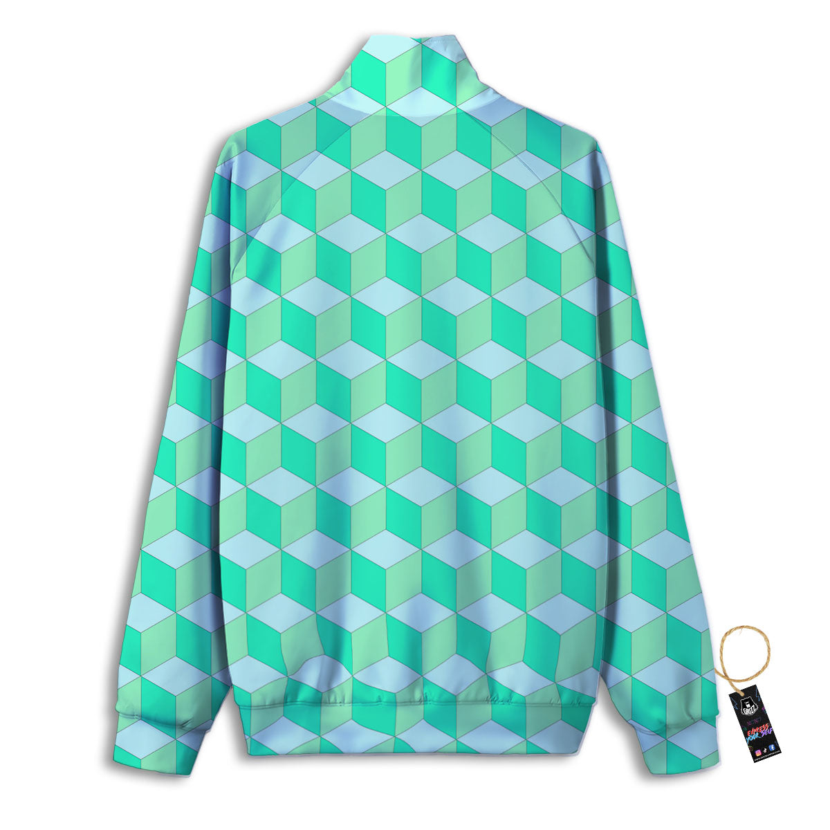 Cube Shape Green Geometric Print Pattern Track Jacket-grizzshop
