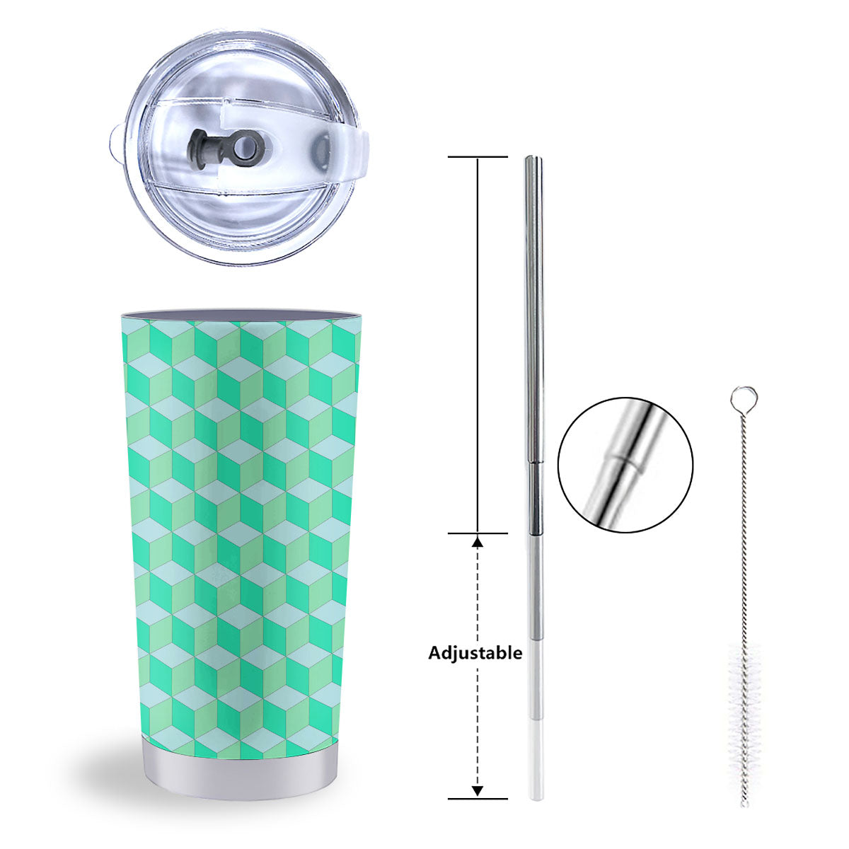 Cube Shape Green Geometric Print Pattern Tumbler-grizzshop