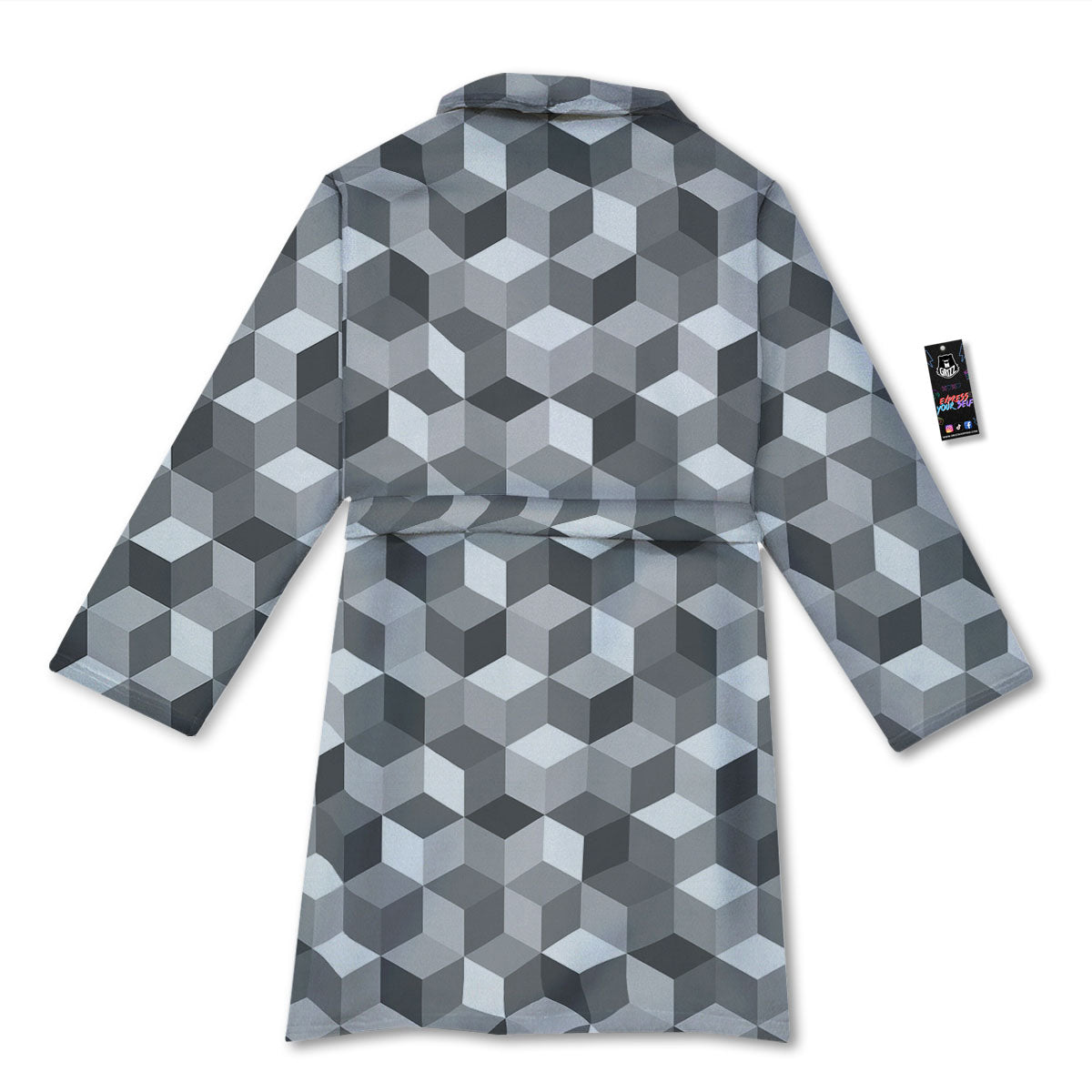 Cube Shape Grey Geometric Print Pattern Bathrobe-grizzshop