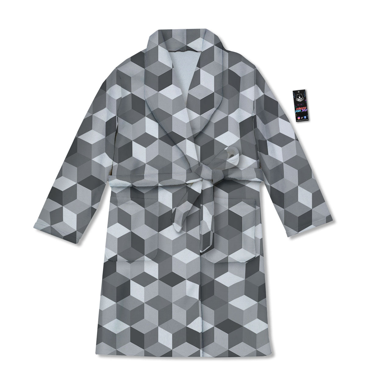 Cube Shape Grey Geometric Print Pattern Bathrobe-grizzshop