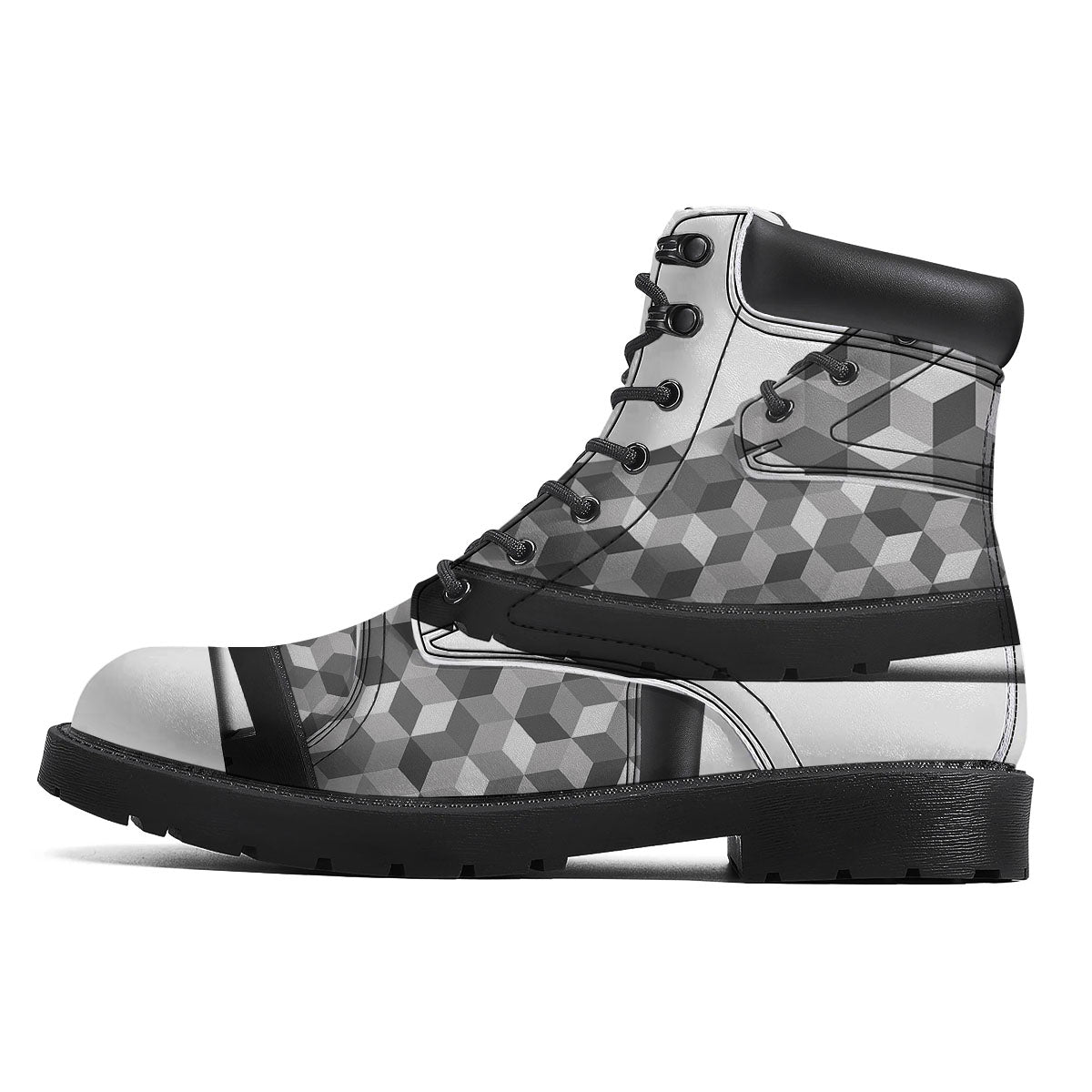 Cube Shape Grey Geometric Print Pattern Boots-grizzshop