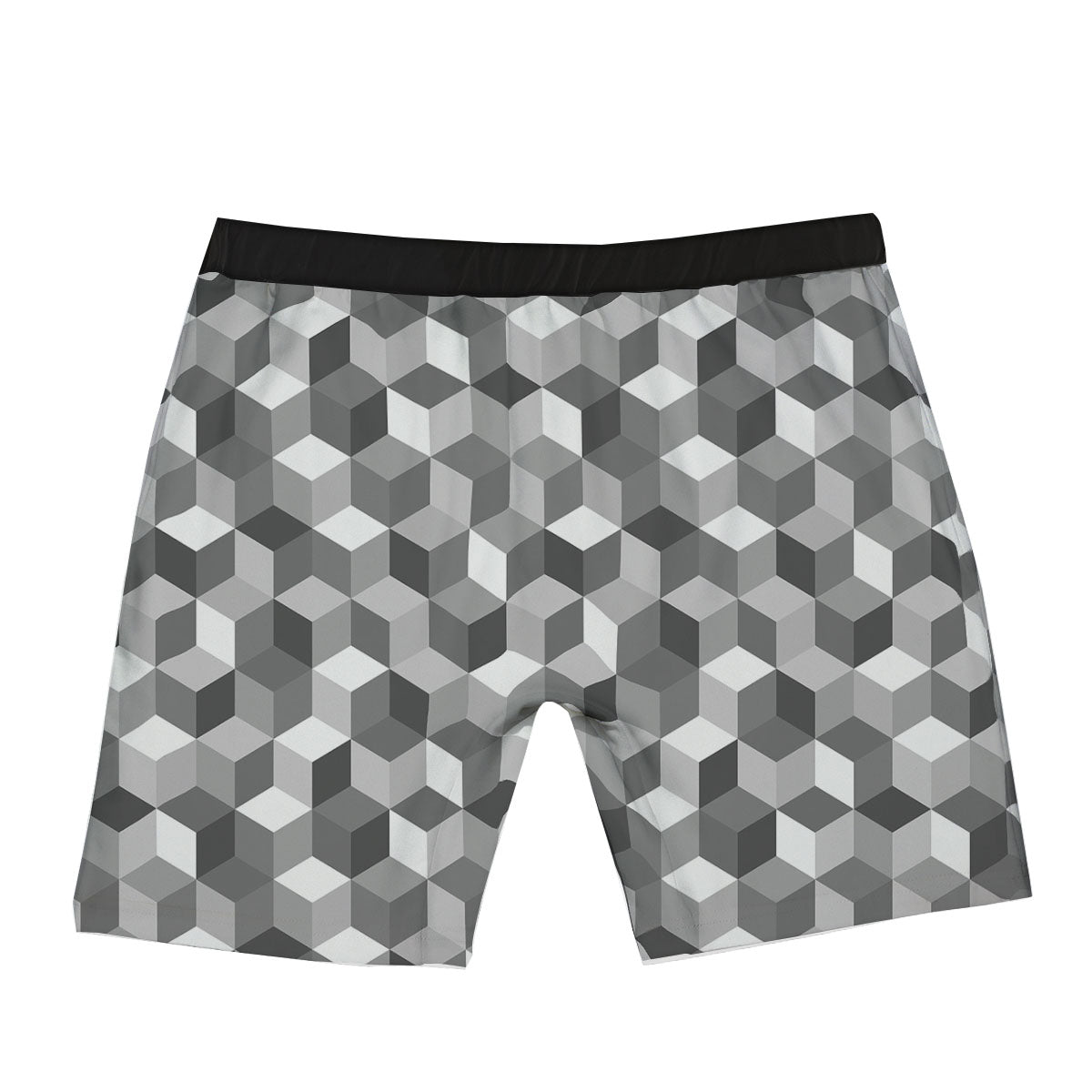 Cube Shape Grey Geometric Print Pattern Boxer Briefs-grizzshop