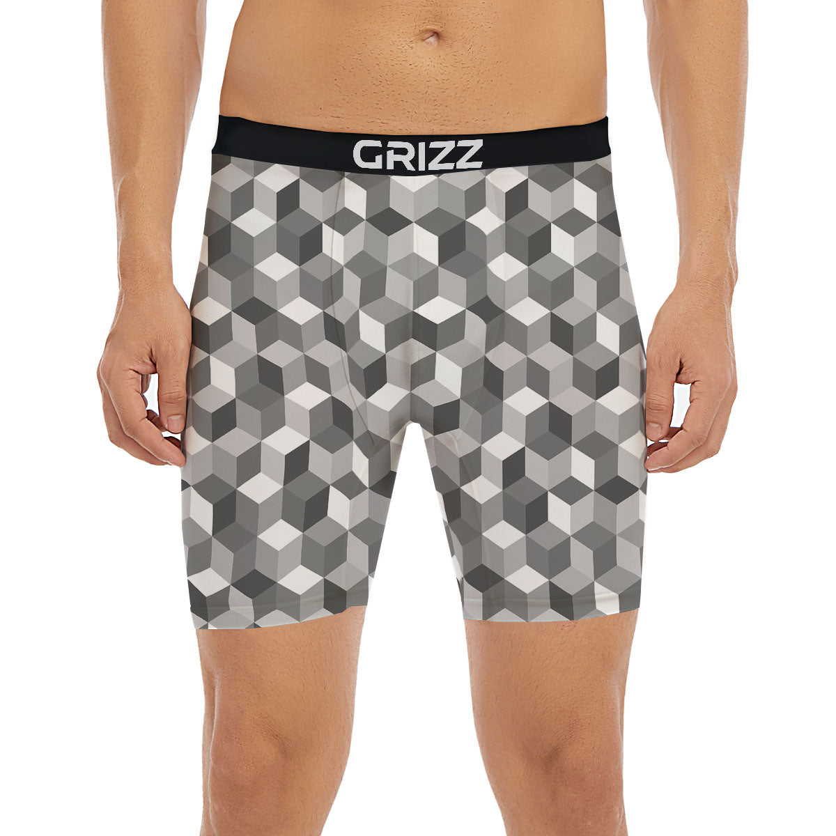 Cube Shape Grey Geometric Print Pattern Boxer Briefs-grizzshop