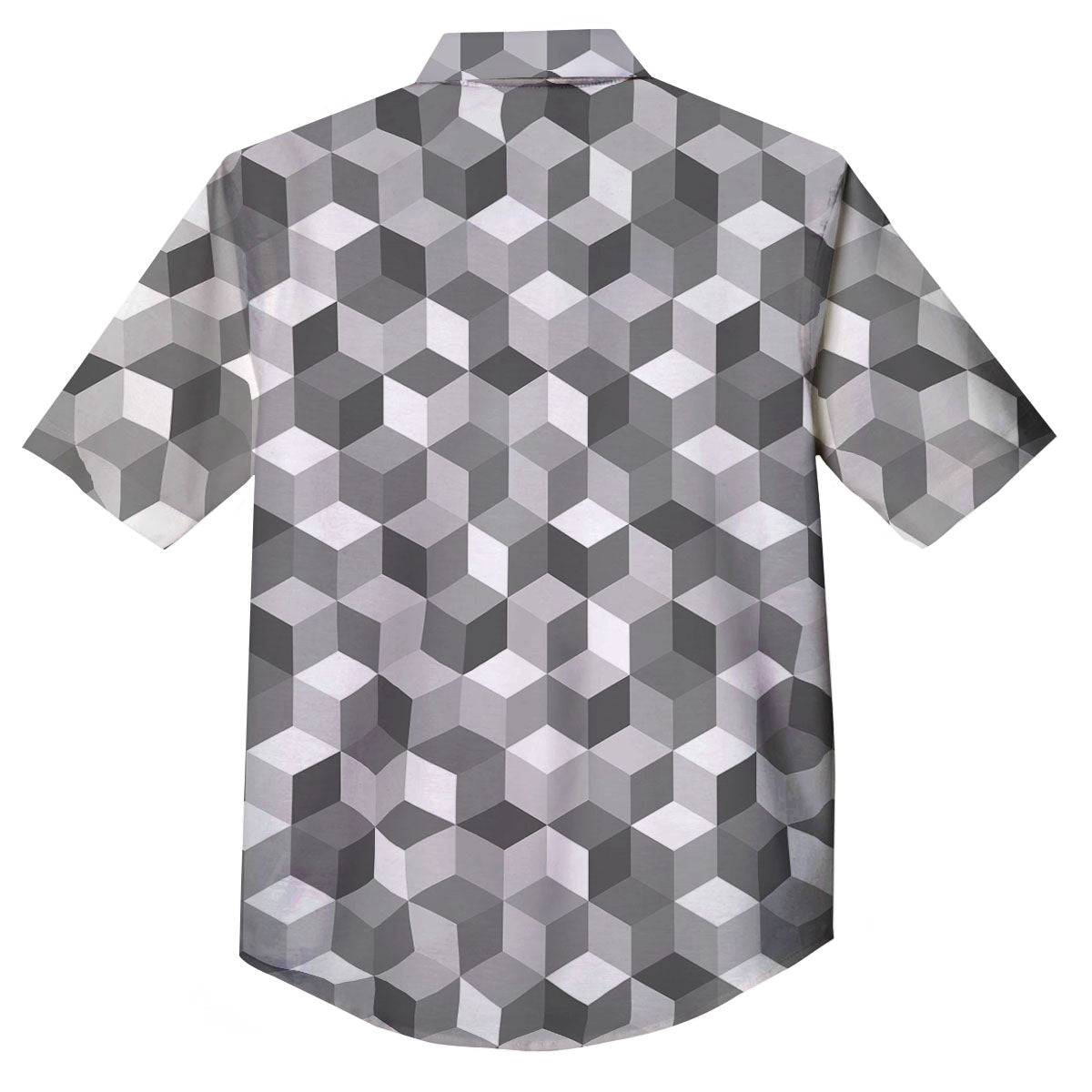 Cube Shape Grey Geometric Print Pattern Button Up Shirt-grizzshop