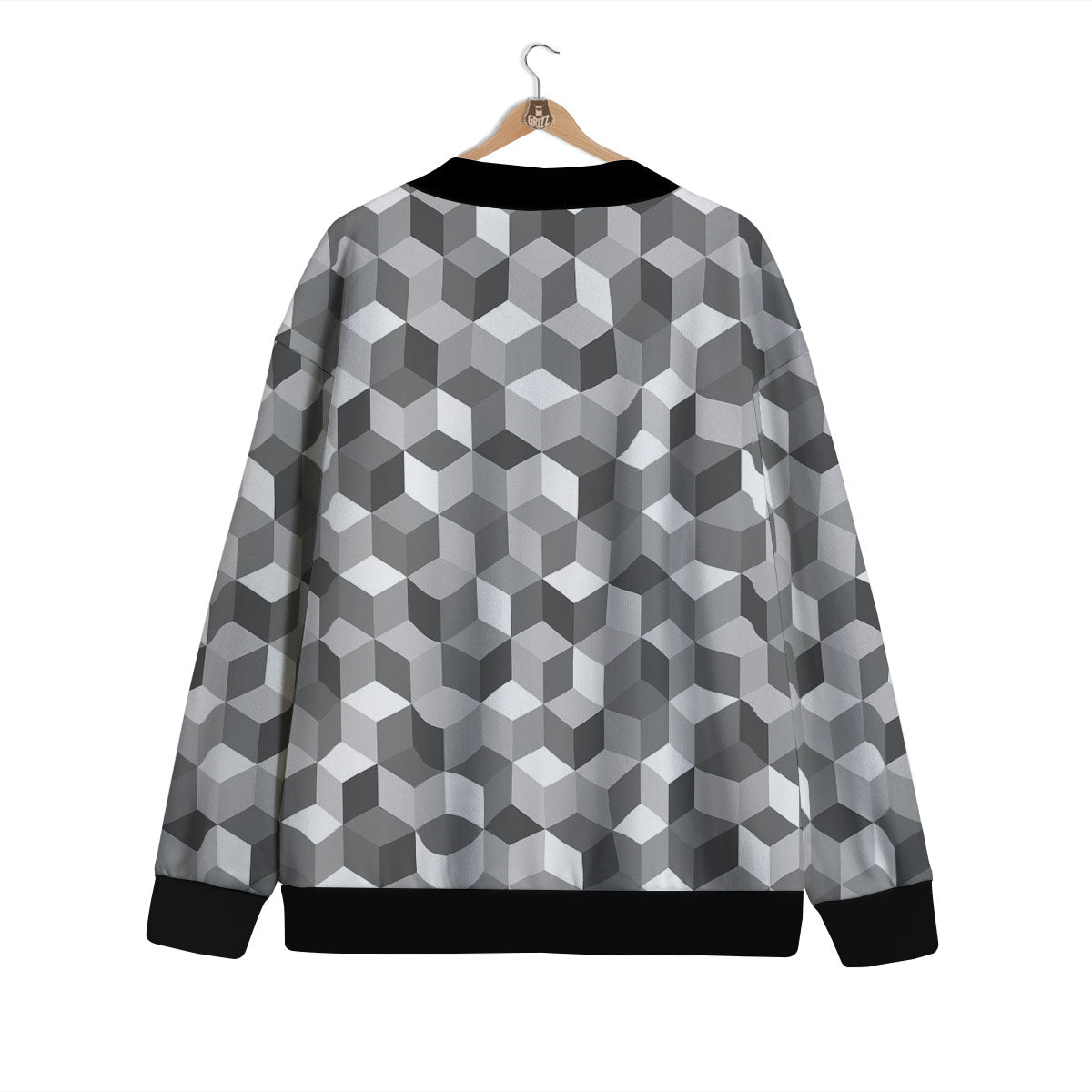 Cube Shape Grey Geometric Print Pattern Cardigan-grizzshop