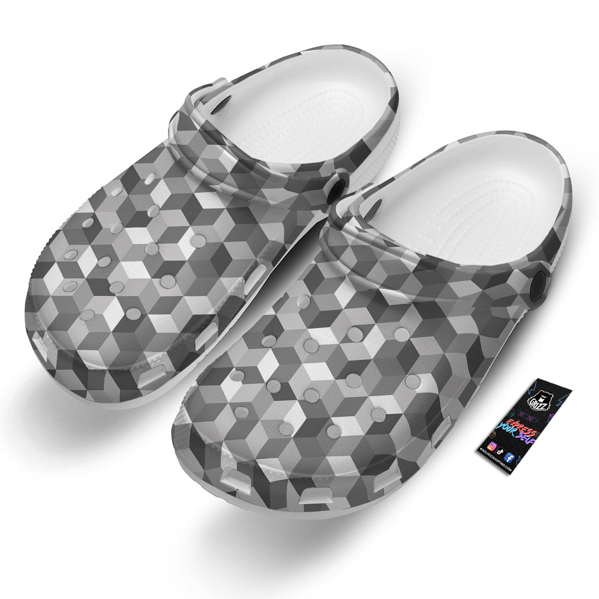 Cube Shape Grey Geometric Print Pattern Clog-grizzshop