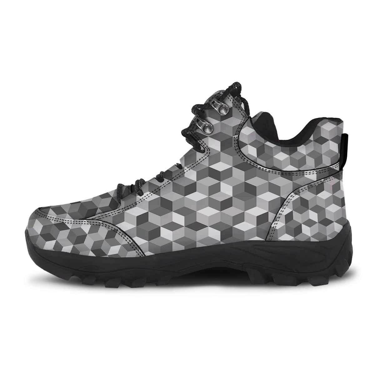 Cube Shape Grey Geometric Print Pattern Hiking Shoes-grizzshop
