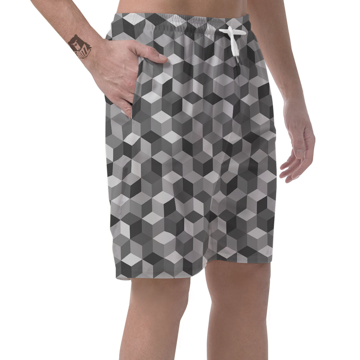 Cube Shape Grey Geometric Print Pattern Men's Shorts-grizzshop