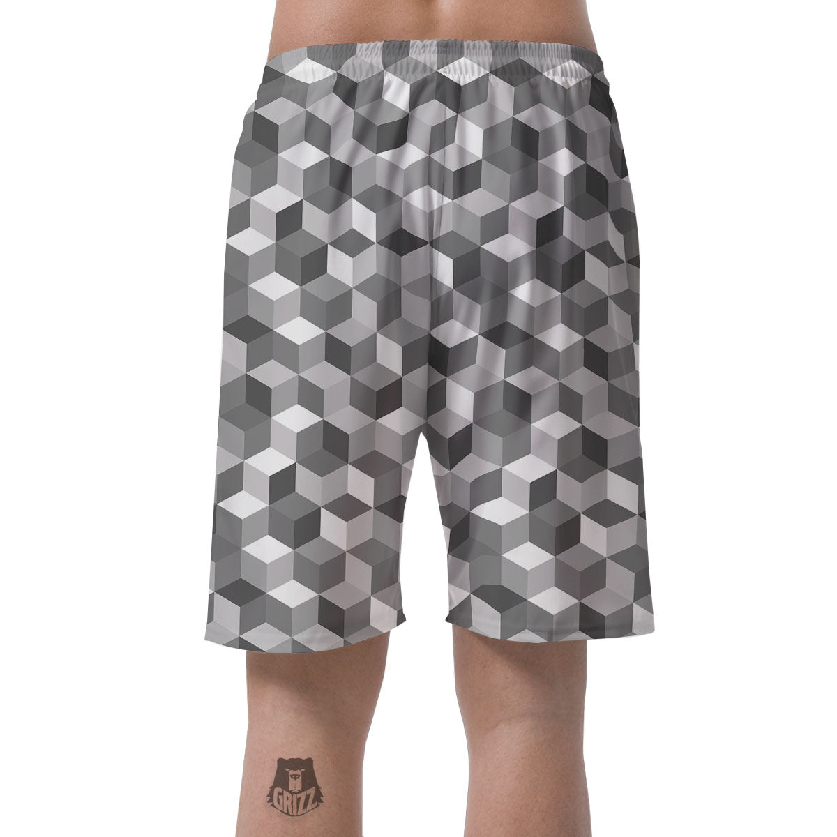 Cube Shape Grey Geometric Print Pattern Men's Shorts-grizzshop