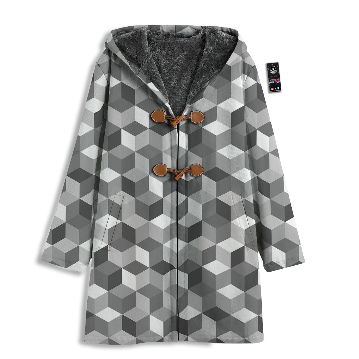 Cube Shape Grey Geometric Print Pattern Men's Windbreaker Jacket-grizzshop