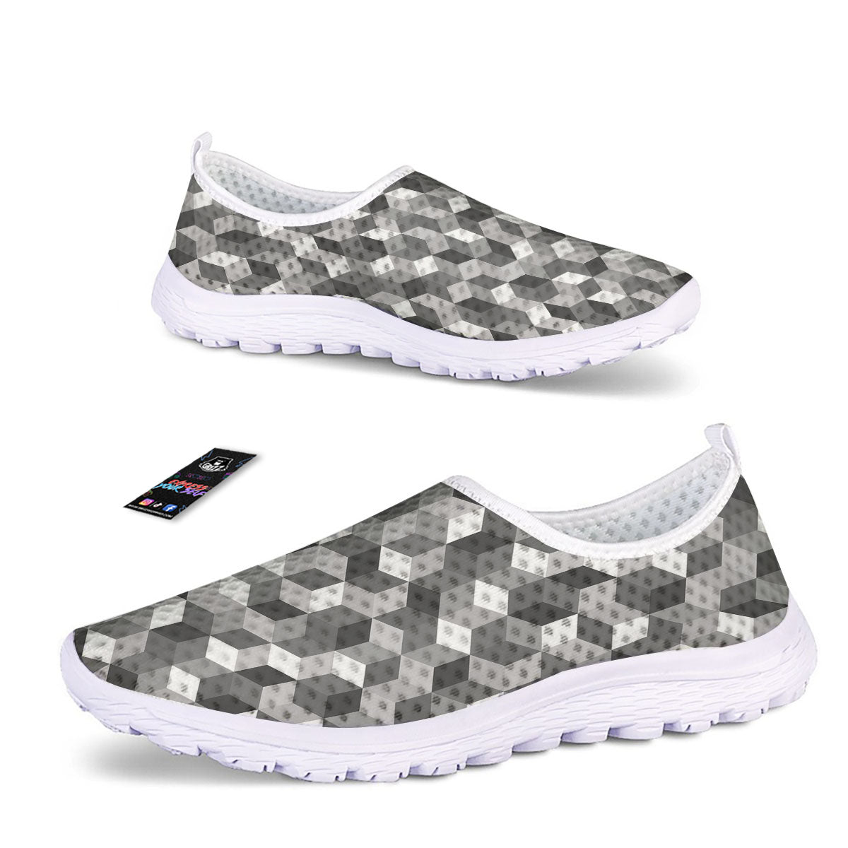 Cube Shape Grey Geometric Print Pattern Nurse Shoes-grizzshop