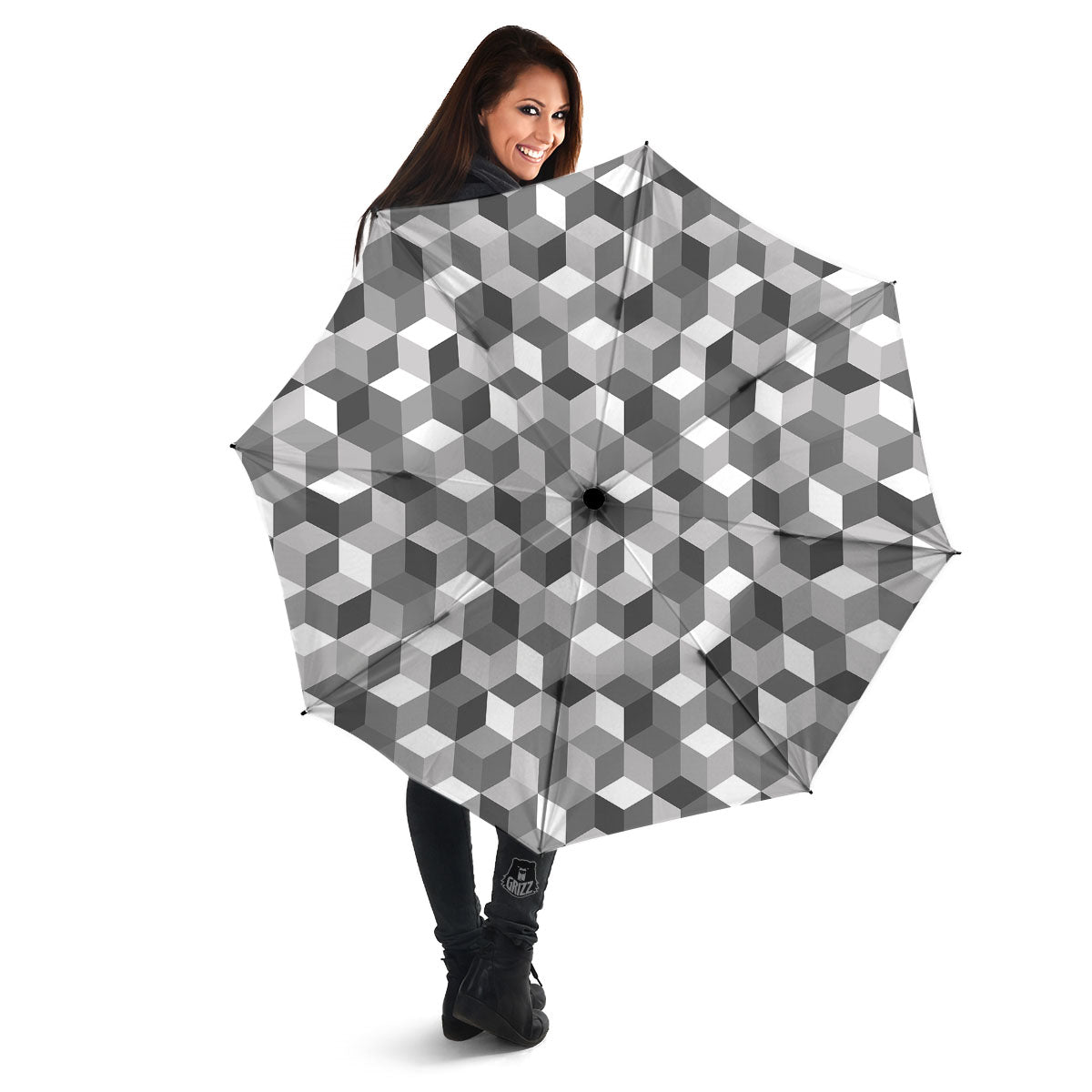 Cube Shape Grey Geometric Print Pattern Umbrella-grizzshop