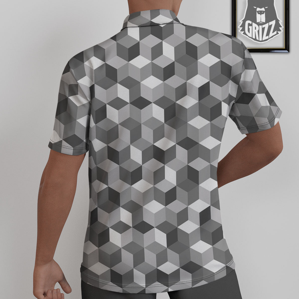 Cube Shape Grey Geometric Print Pattern Untucked Shirts-grizzshop