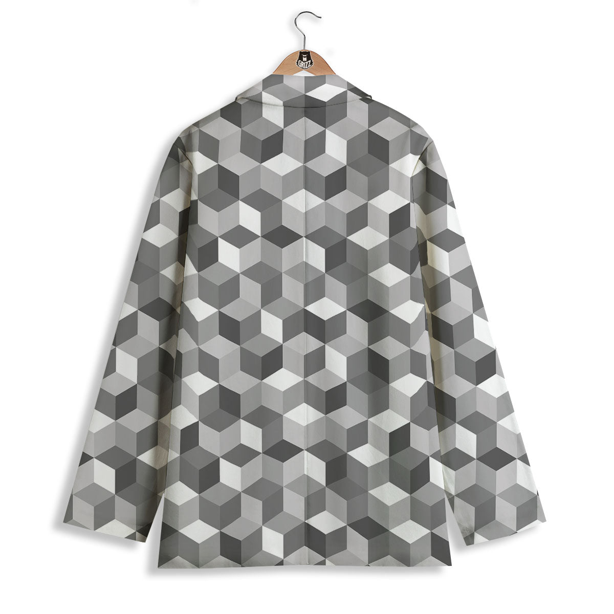 Cube Shape Grey Geometric Print Pattern Women's Blazer-grizzshop