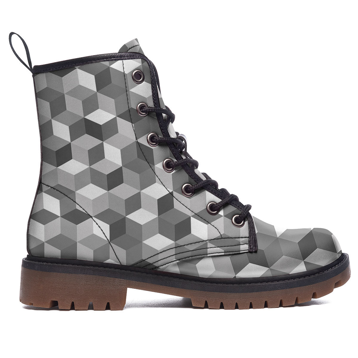 Cube Shape Grey Geometric Print Pattern Work Boots-grizzshop