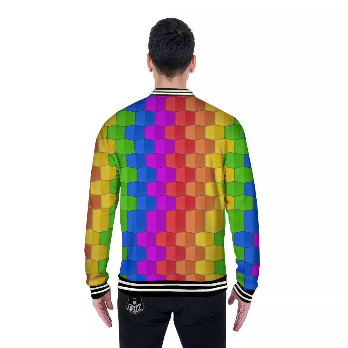 Cubes Rainbow Print Pattern Baseball Jacket-grizzshop