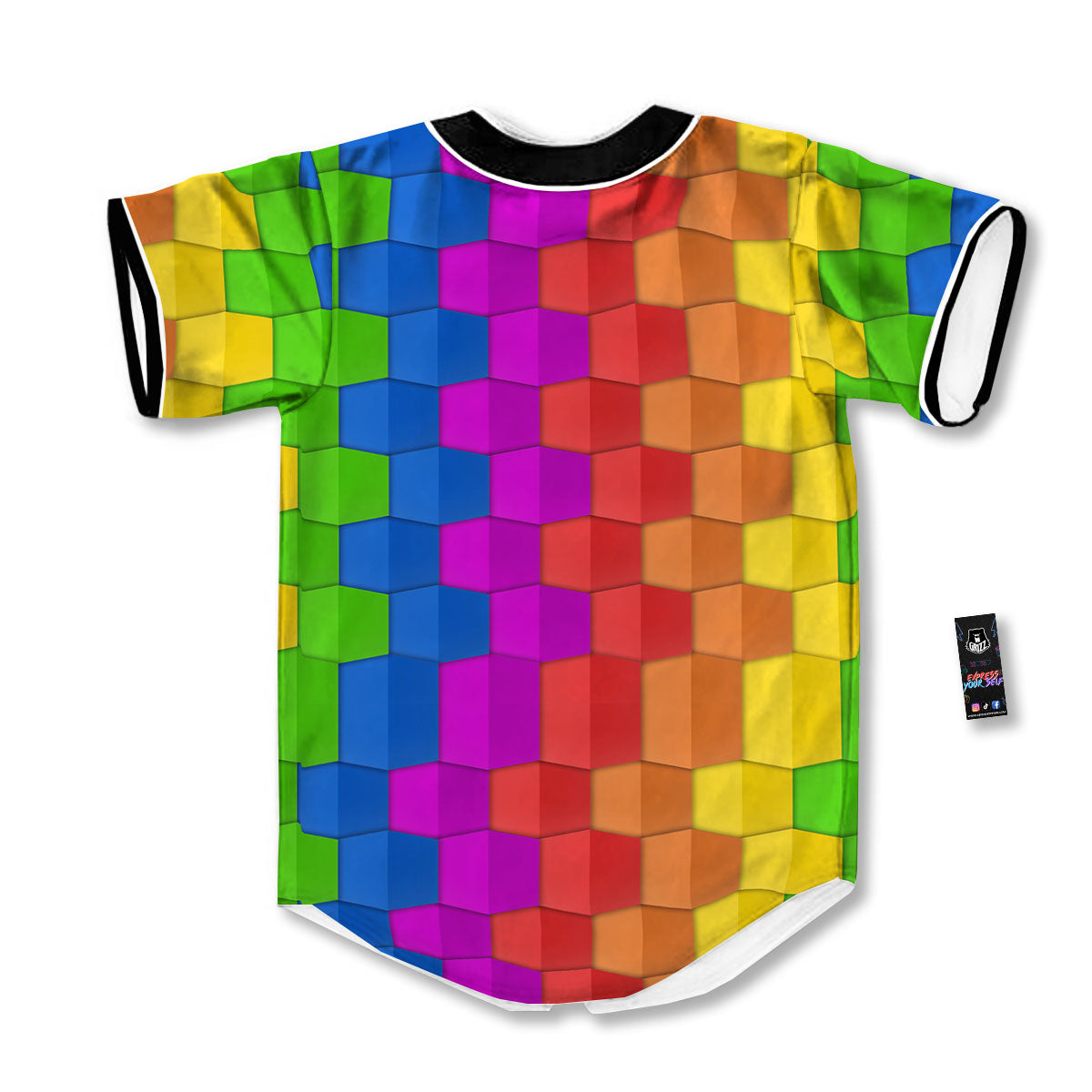 Cubes Rainbow Print Pattern Baseball Jersey-grizzshop