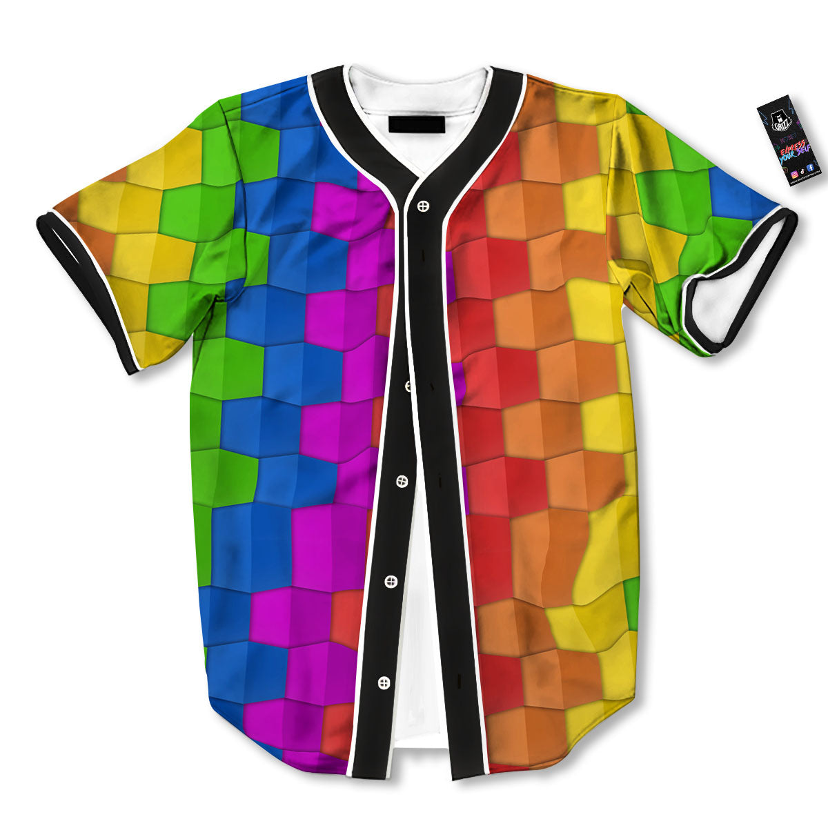 Cubes Rainbow Print Pattern Baseball Jersey-grizzshop