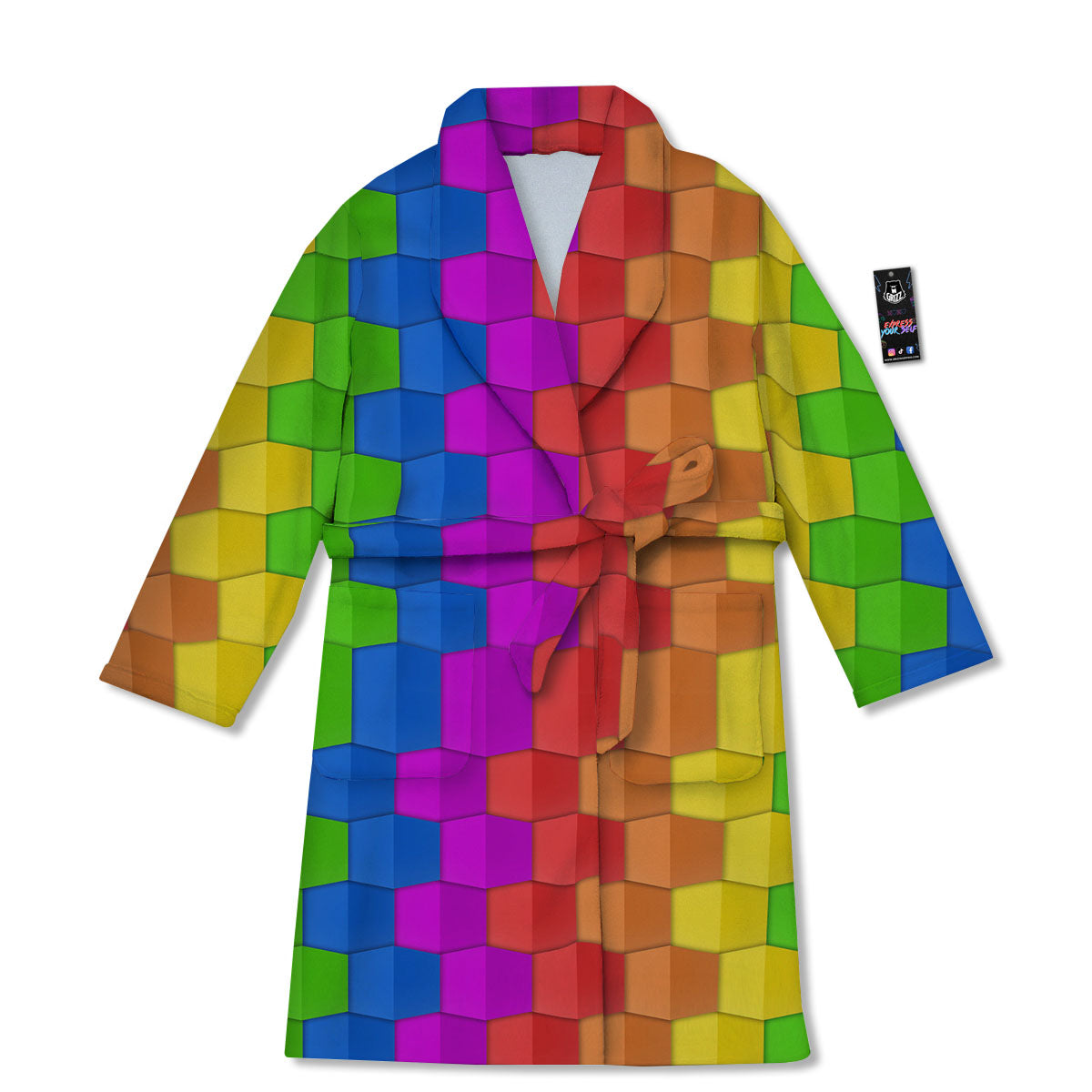 Cubes Rainbow Print Pattern Bathrobe-grizzshop