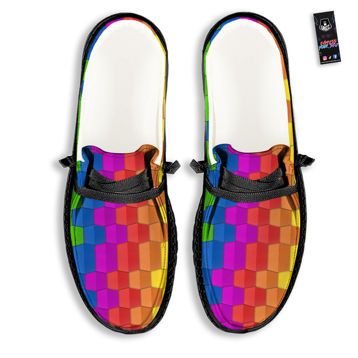 Cubes Rainbow Print Pattern Black Loafers-grizzshop