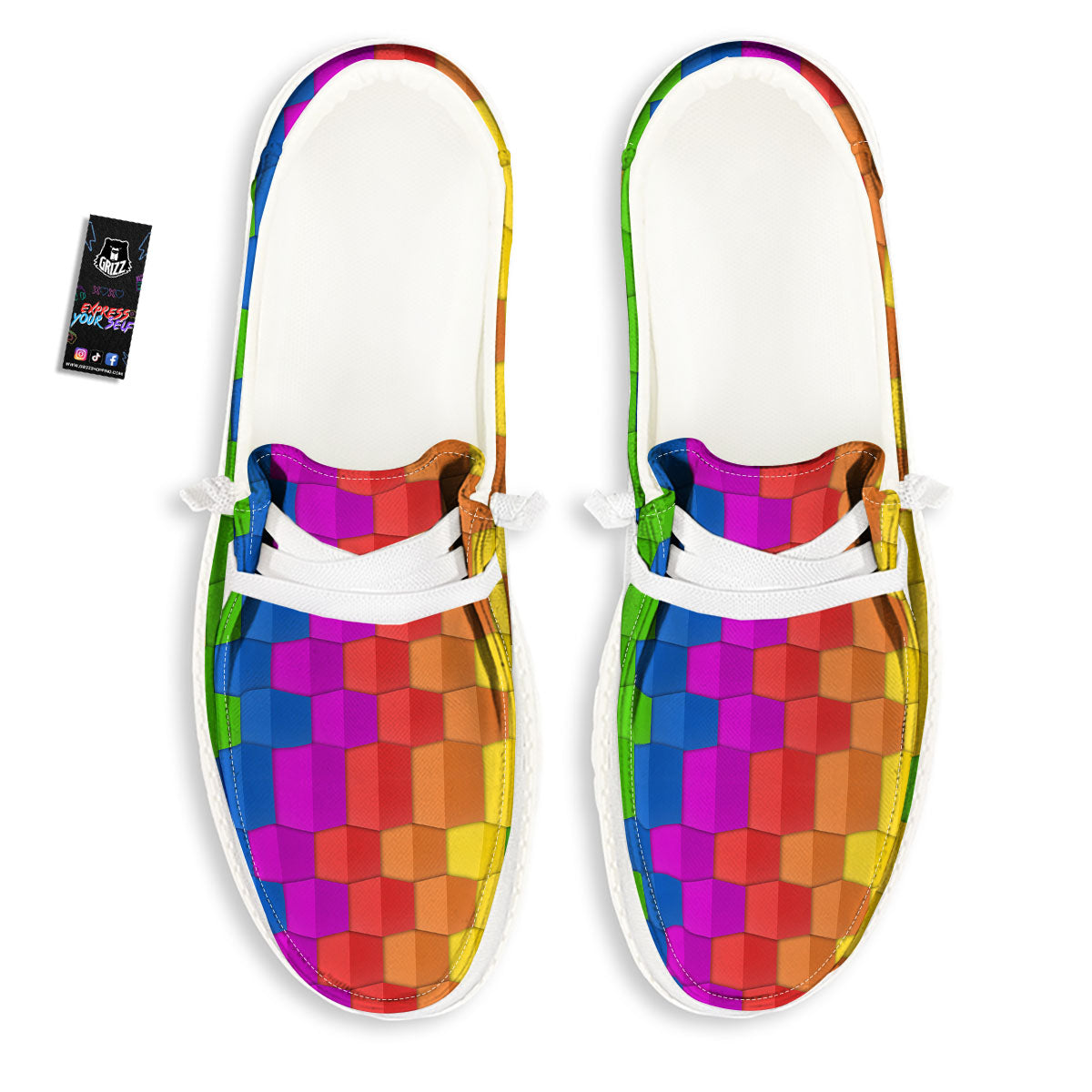 Cubes Rainbow Print Pattern Black Loafers-grizzshop