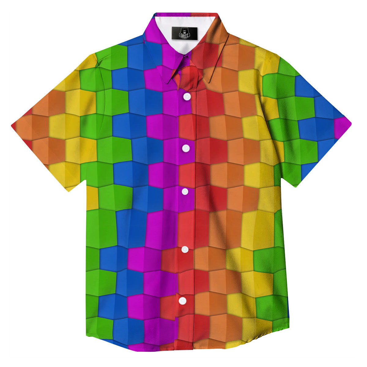 Cubes Rainbow Print Pattern Button Up Shirt-grizzshop