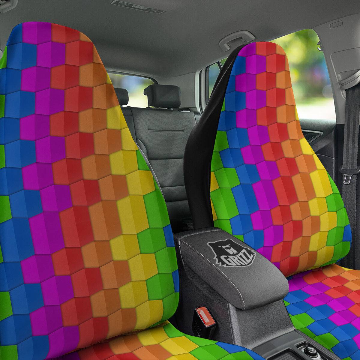 Cubes Rainbow Print Pattern Car Seat Covers-grizzshop