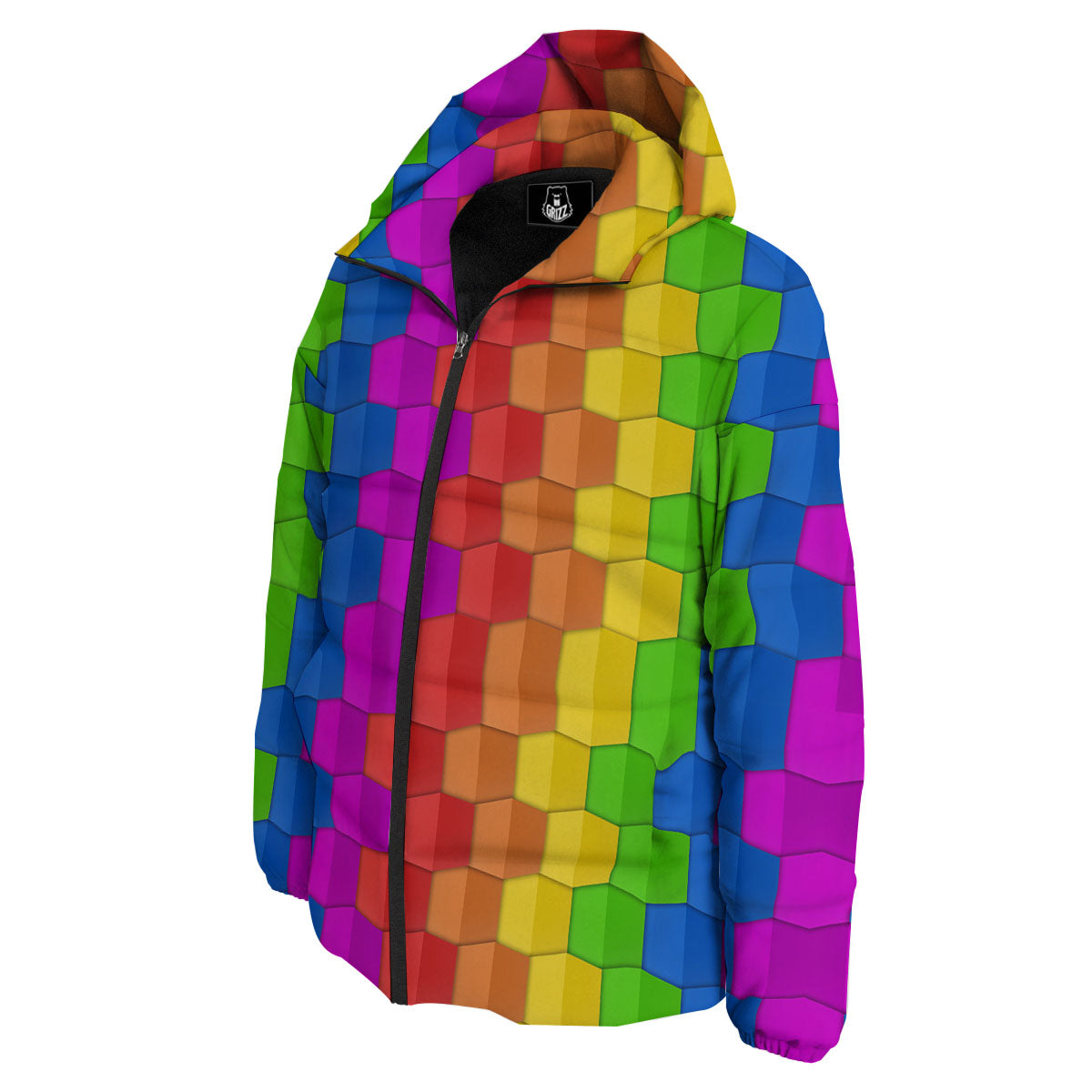 Cubes Rainbow Print Pattern Down Jacket-grizzshop