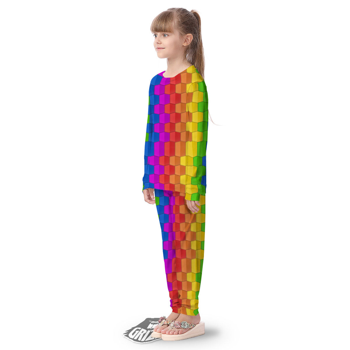 Cubes Rainbow Print Pattern Kid's Pajamas-grizzshop