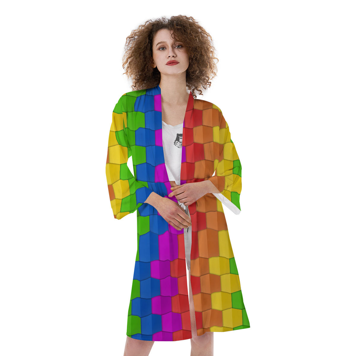 Cubes Rainbow Print Pattern Kimono-grizzshop