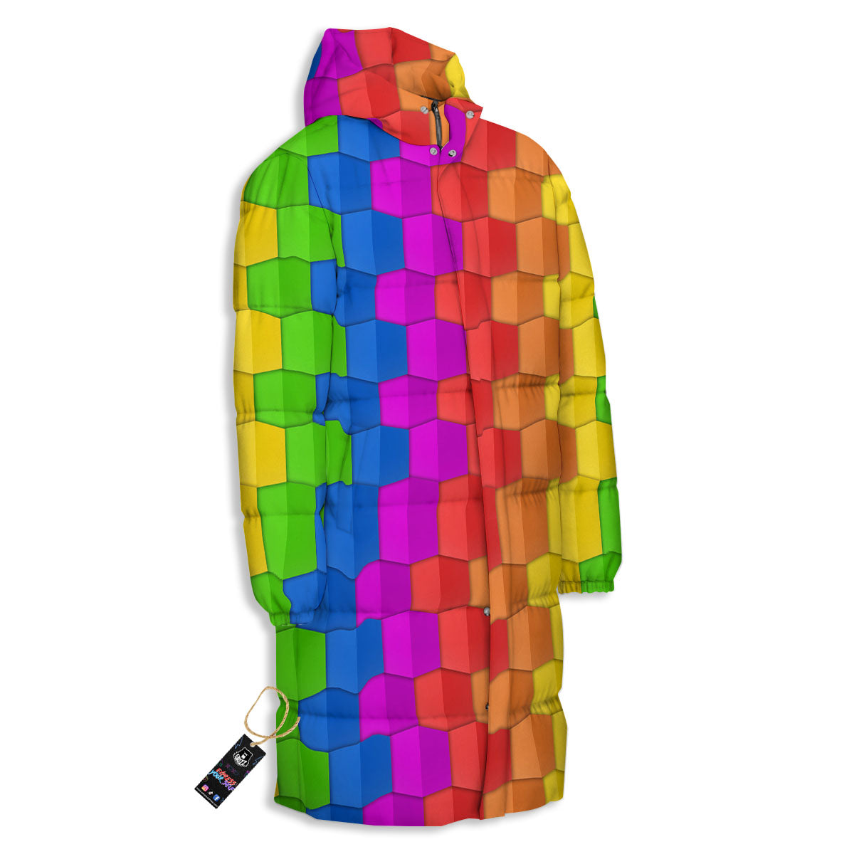 Cubes Rainbow Print Pattern Long Down Jacket-grizzshop