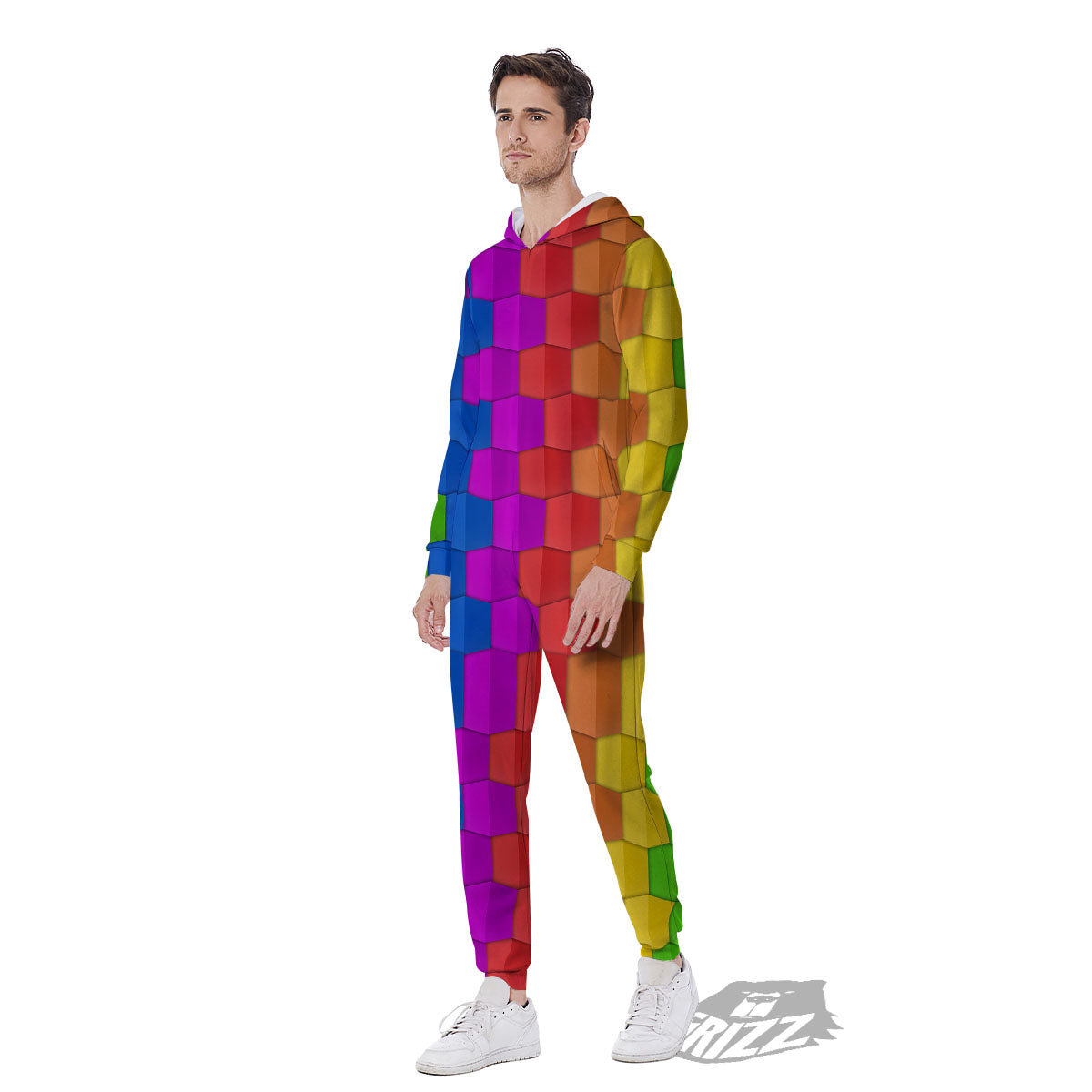 Cubes Rainbow Print Pattern Men's Jumpsuit-grizzshop