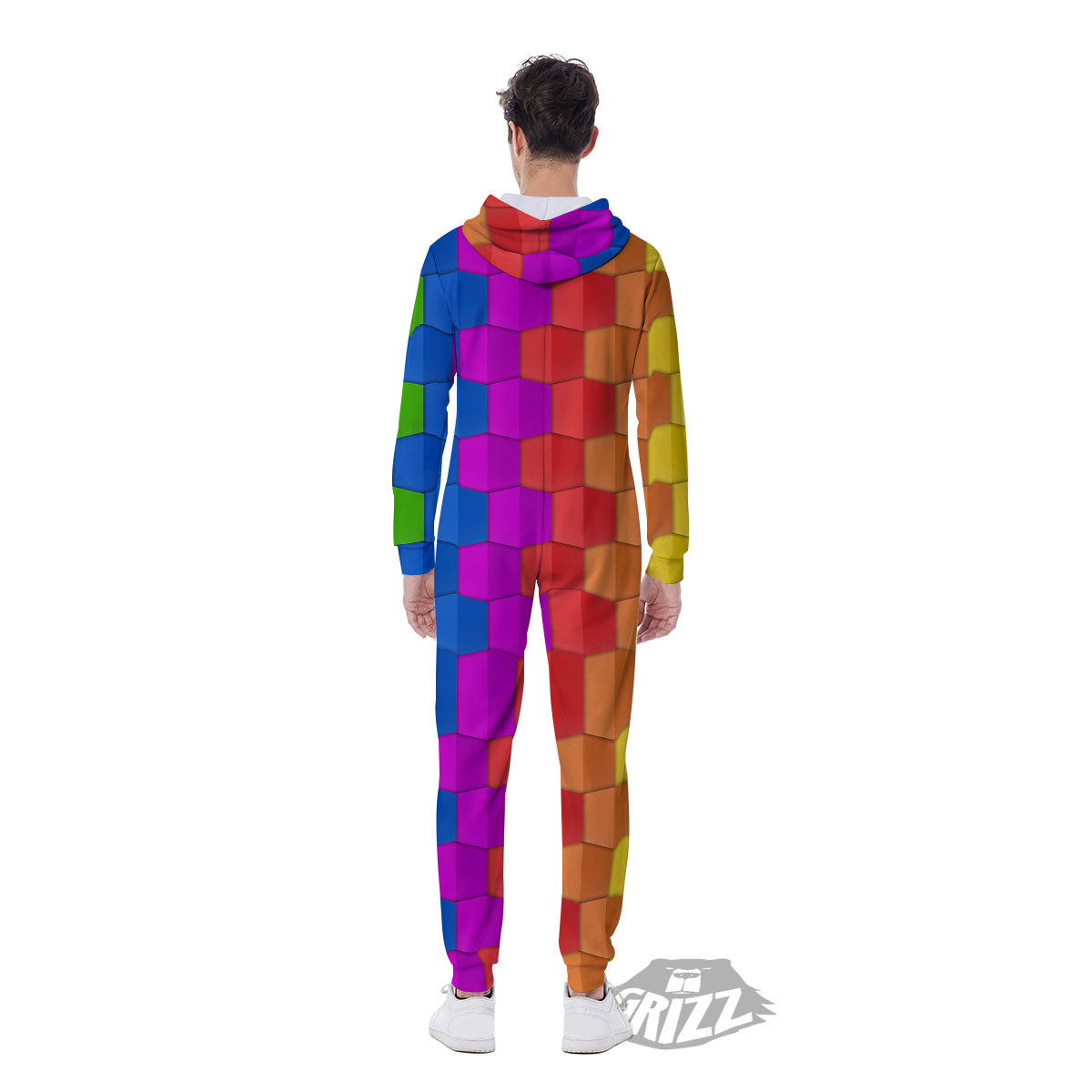 Cubes Rainbow Print Pattern Men's Jumpsuit-grizzshop