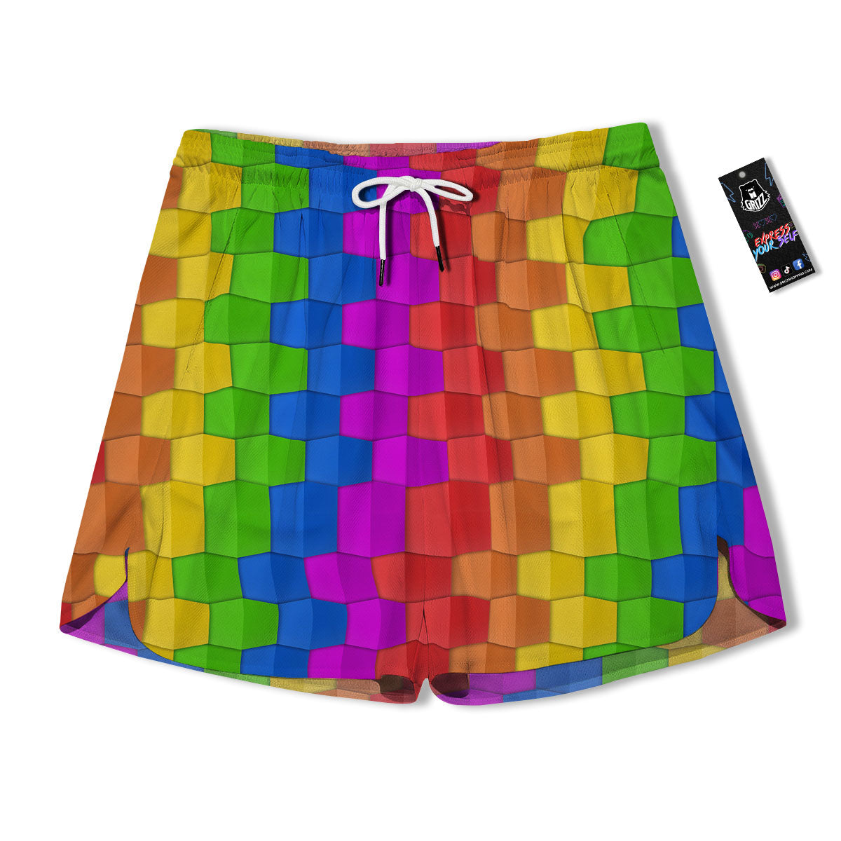 Cubes Rainbow Print Pattern Men's Running Shorts-grizzshop