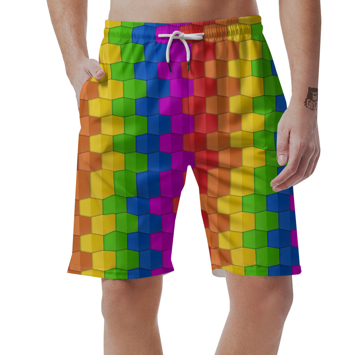 Cubes Rainbow Print Pattern Men's Shorts-grizzshop