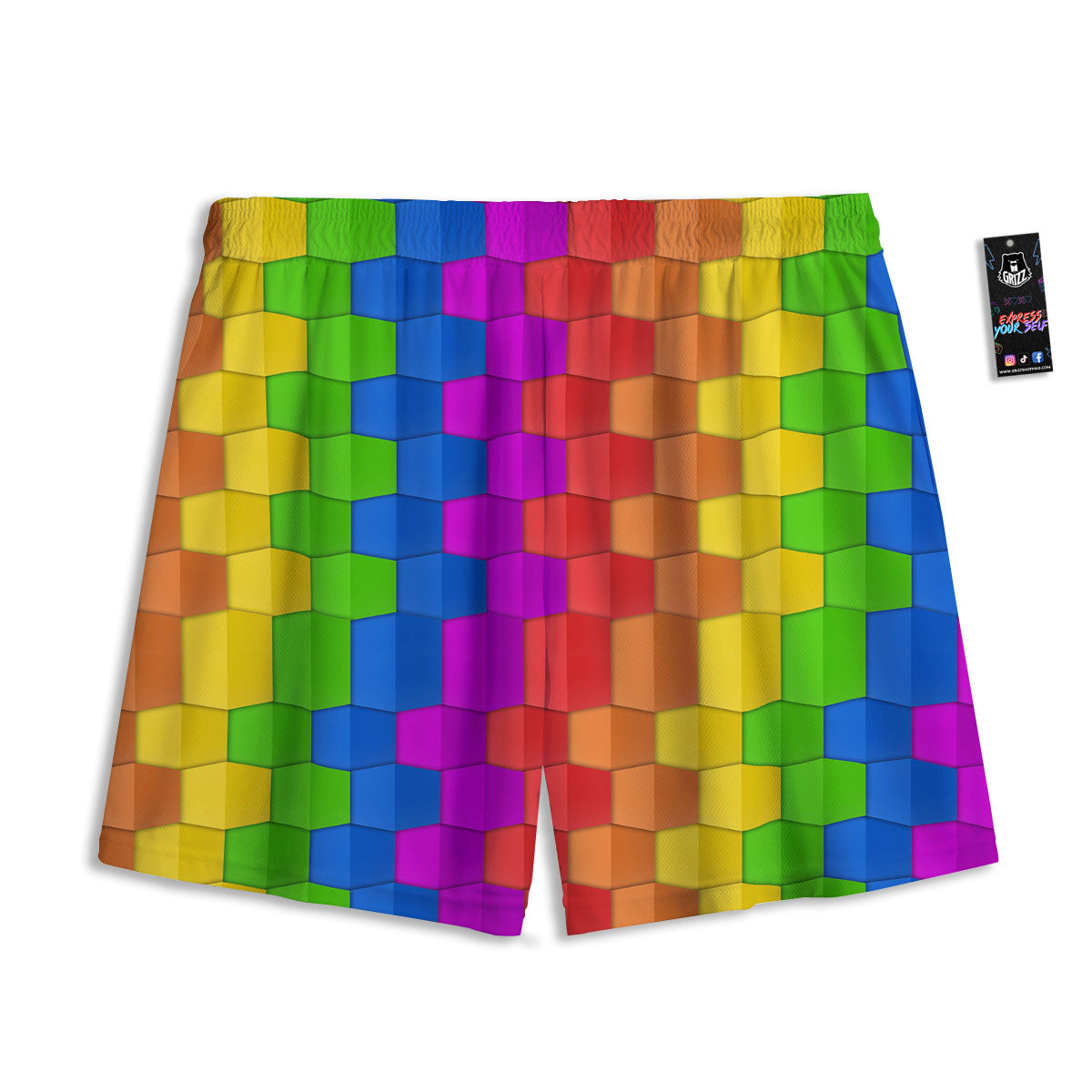 Cubes Rainbow Print Pattern Mesh Shorts