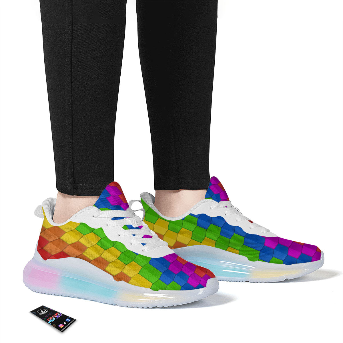 Cubes Rainbow Print Pattern Running Sneakers-grizzshop